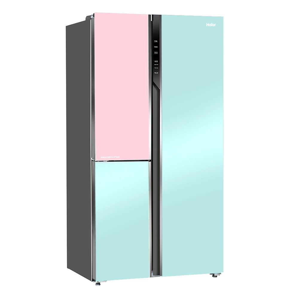 Haier Vogue Series 598L , Peach Nyanza Glass Finish 3 Convertible Door Side by side Refrigerator HRT-683PNG